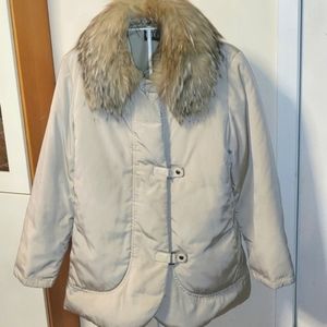 CINZIA ROCCA Genuine Silver Fox Collar Down Puffer Jacket ITALY Size 6
